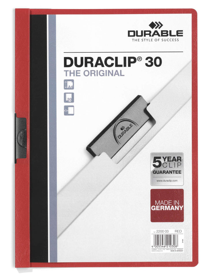 Durable Klemm-Mappe Duraclip Original 30 (für 1-30 Blatt A4), 25 Stück, rot, 220003 rot 1 - 30 Blatt