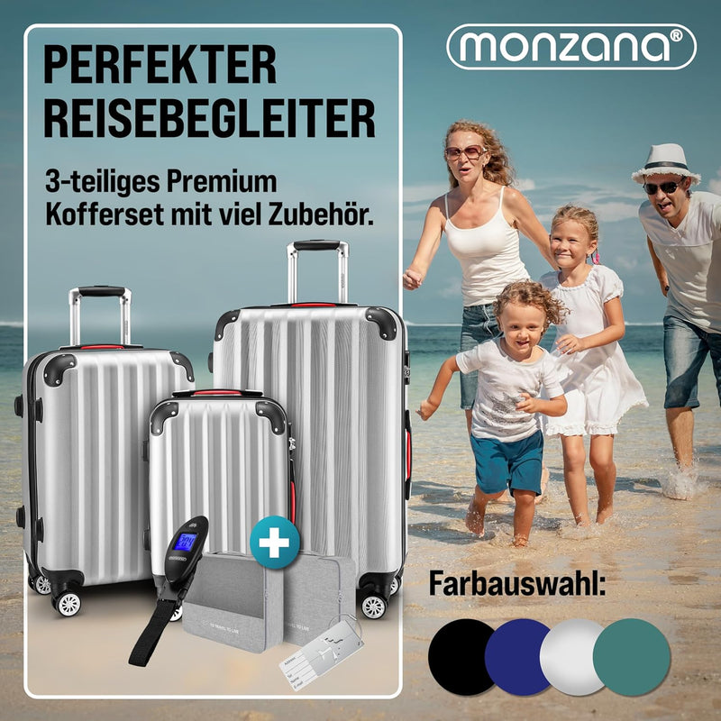 MONZANA® 3tlg. Kofferset Schloss Organizer Kofferwaage Gurt Gel-Griffe Zwillingsrollen Standfüsse Tr