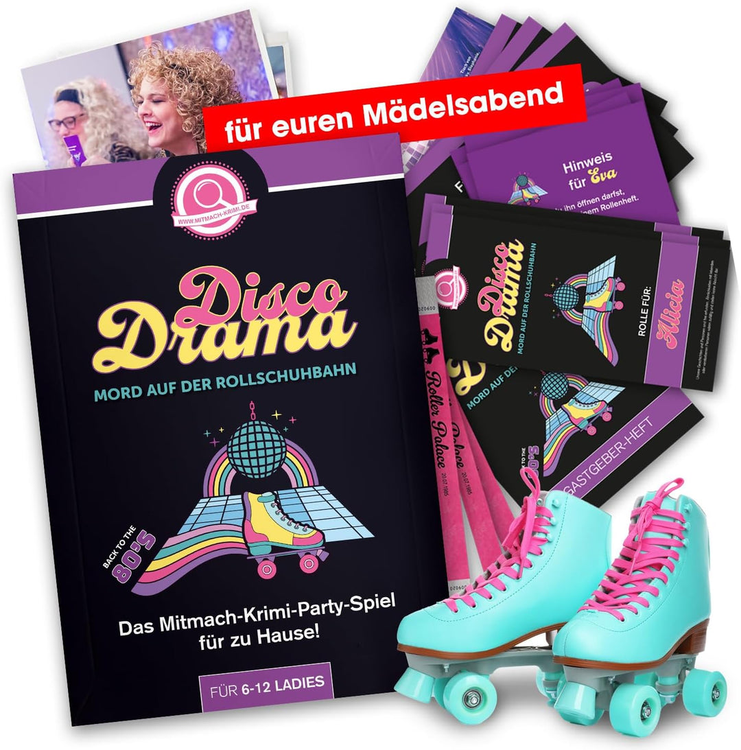 Disco Drama – Mord auf der Rollschuhbahn, Krimidinner für Frauen – für 6 – 12 Personen, für Mädchena