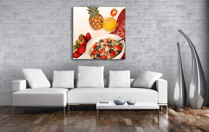 deyoli gesundes Müsli mit Obst im Format: 70x70 als Leinwandbild, Motiv fertig gerahmt auf Echtholzr