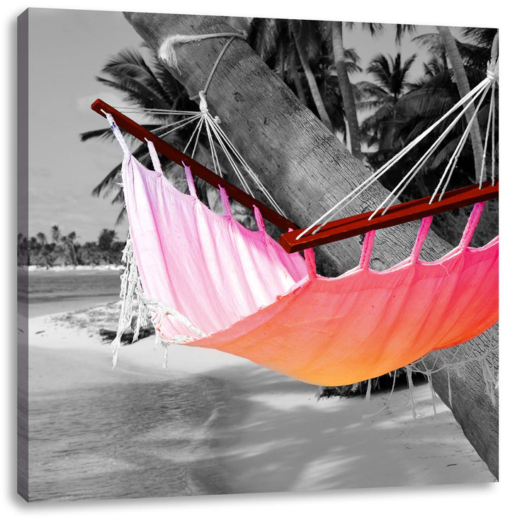 Pixxprint traumhafte Hängematte am Strand als Leinwandbild Quadratisch/Grösse: 70x70 / Wandbild/Kuns