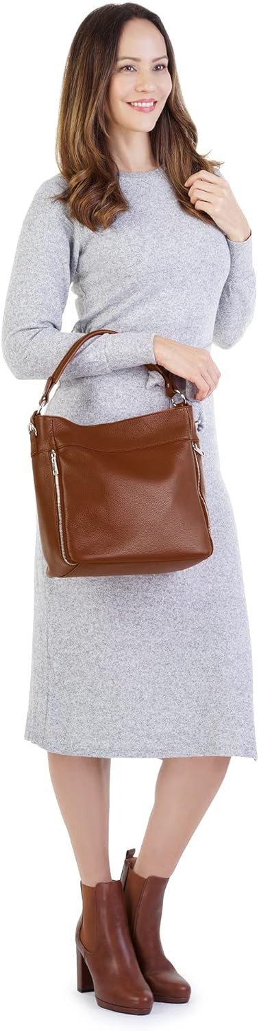 Handtasche Echt Leder Damen Made in Italy, Smartphonefach, Damentasche aus Rindleder, Umhängetasche