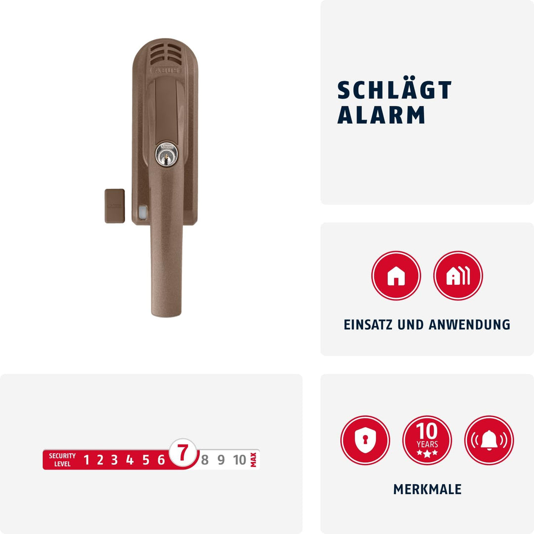ABUS Abschliessbarer Fenstergriff FG300A AL0145 - Fensterknauf mit Druckzylinder und Alarmfunktion,