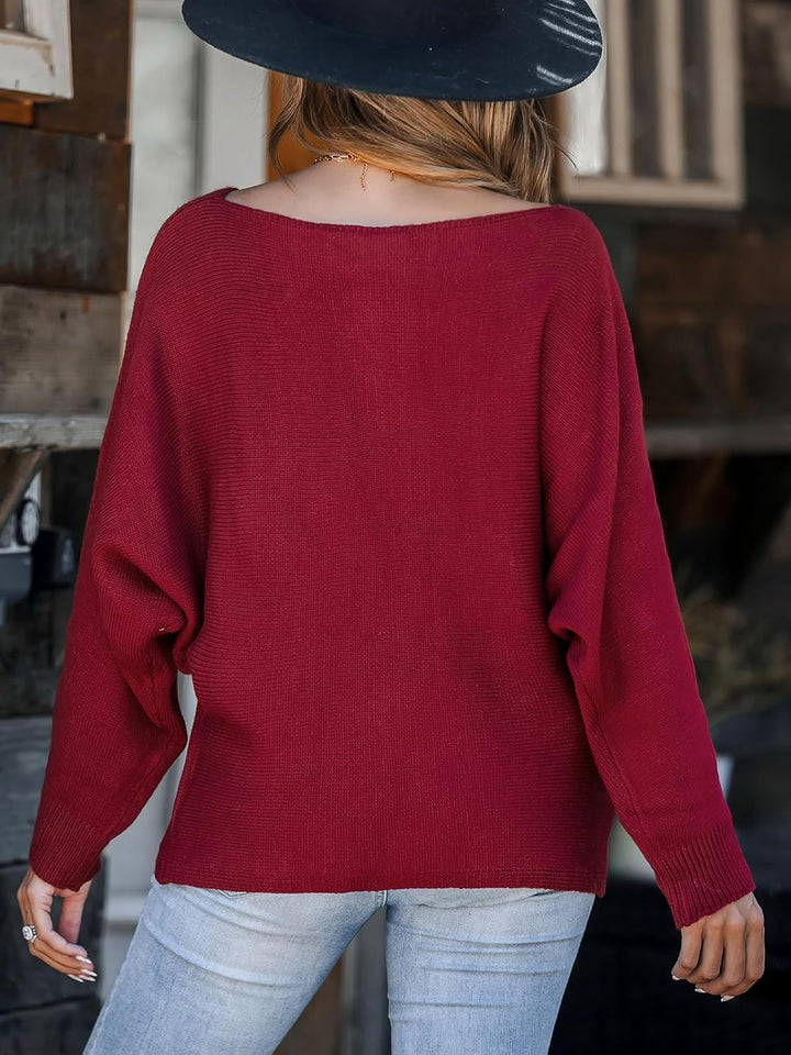 CUPSHE Damen Strickpullover One Shoulder Fledermausärmel Feinstrick Schulterfreier Pulli Oberteile T