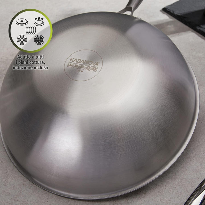 Kasanova Dreilagiger Wok 28 cm mit 3-lagigem Deckel, Neutrum