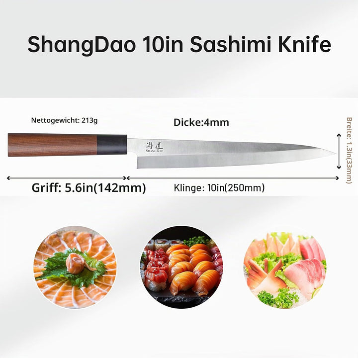 SHANGDAO Sashimi-Sushi-Messer 25 cm, japanisches Yanagiba-Messer zum Schneiden von Fischfiletierunge