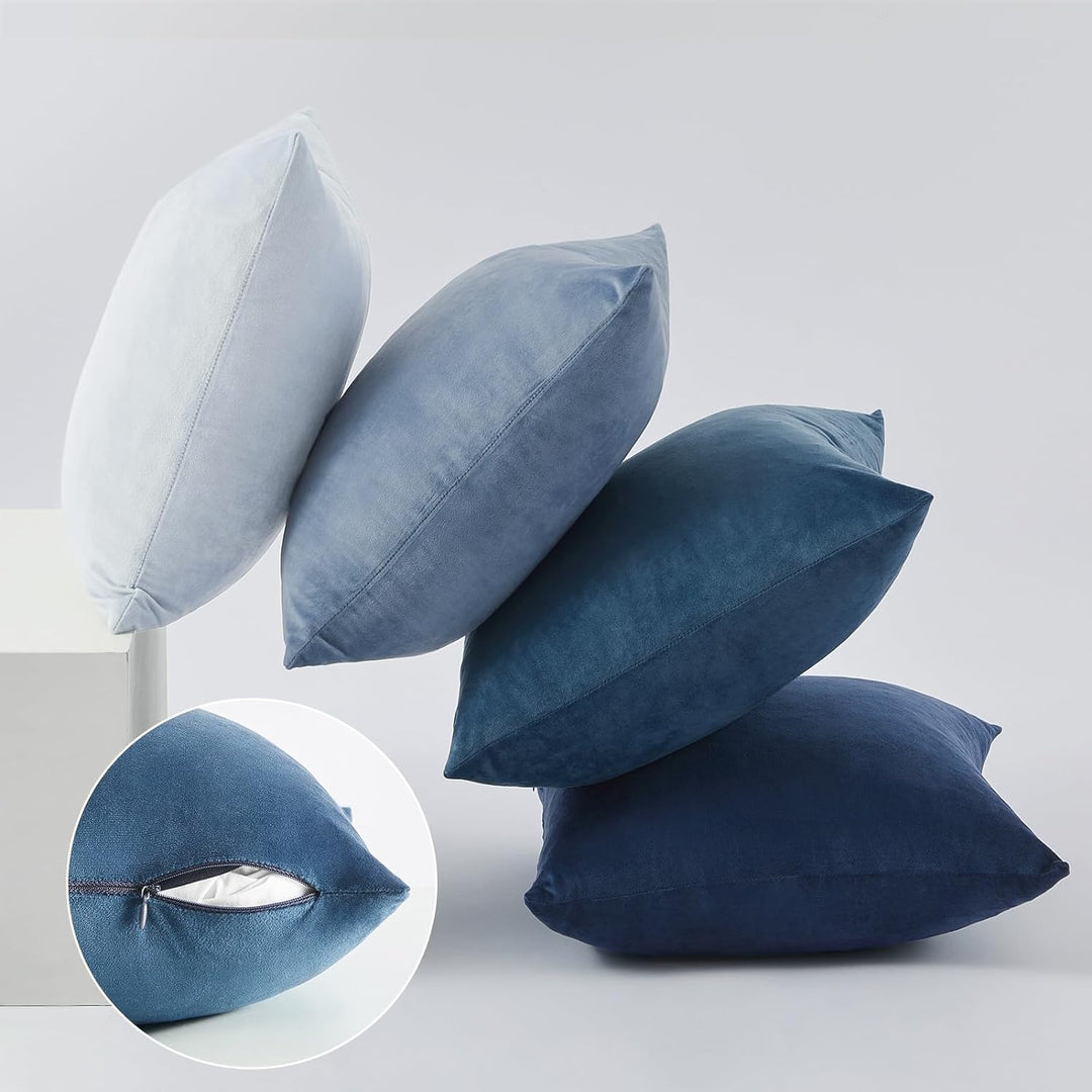 Topfinel Kissenbezug 50x50 blau 4er Set Samt Kissenbezüge Kissenhülle Dekokissenbezug sofakissen dek