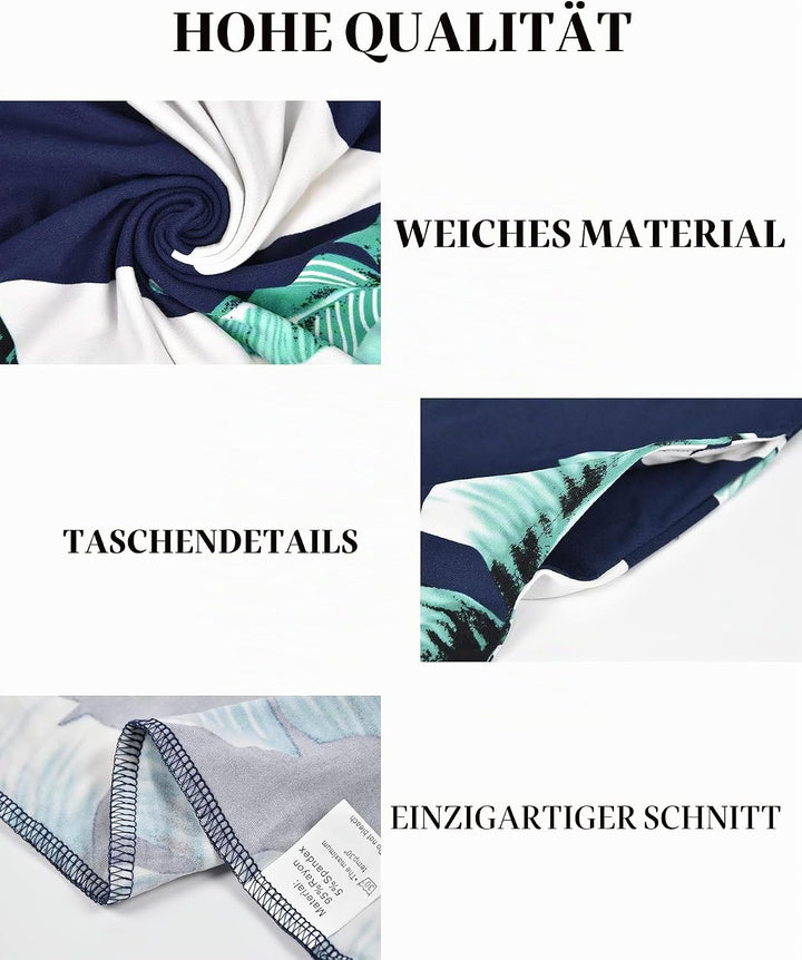 WNEEDU lässiges Sommerkleid Damen Ärmellose Tank Strandkleider T-Shirt Kleid mit Taschen, Druck Blau