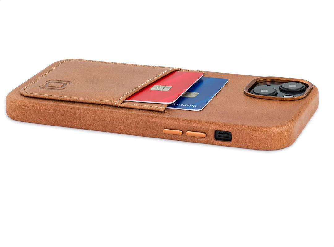 Dockem Echtleder Kartenetui für iPhone 14 Plus mit Kartenfachen und Integrierter Metallplatte zur Ma