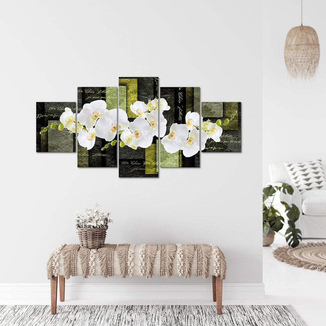 Runa Art - Bilder Blumen Orchidee 200 x 100 cm 5 Teilig XXL Wanddekoration Design Grün 009351b