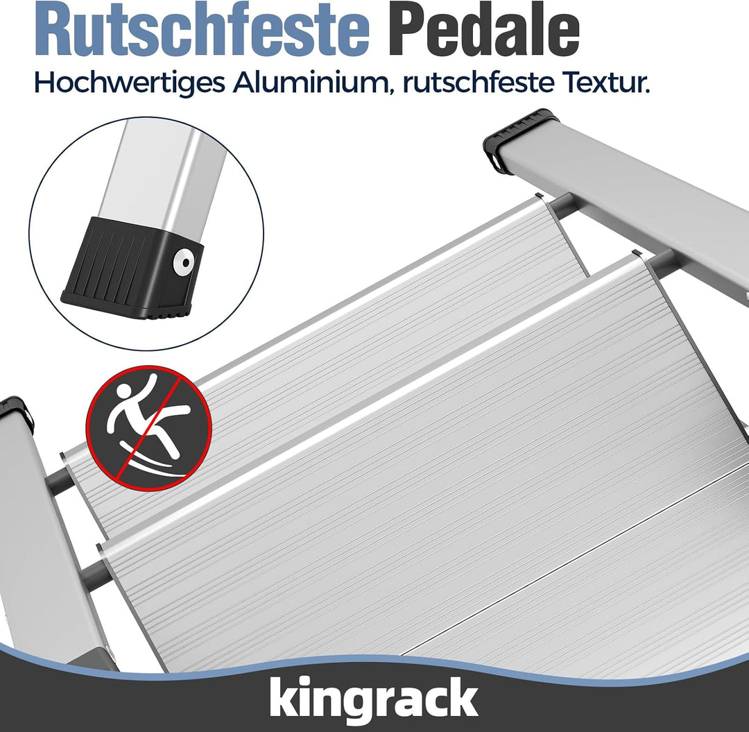 KINGRACK Trittleiter 2 Stufen Klappbar, Tritthocker aus Aluminium &amp; Stahl | Klapptritt mit Breite ru