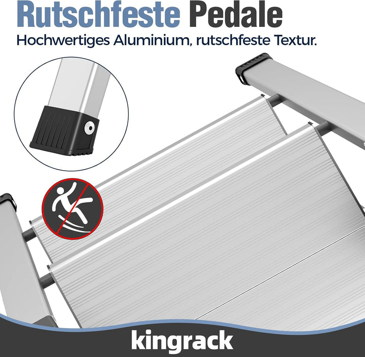 KINGRACK Trittleiter 2 Stufen Klappbar, Tritthocker aus Aluminium &amp; Stahl | Klapptritt mit Breite ru