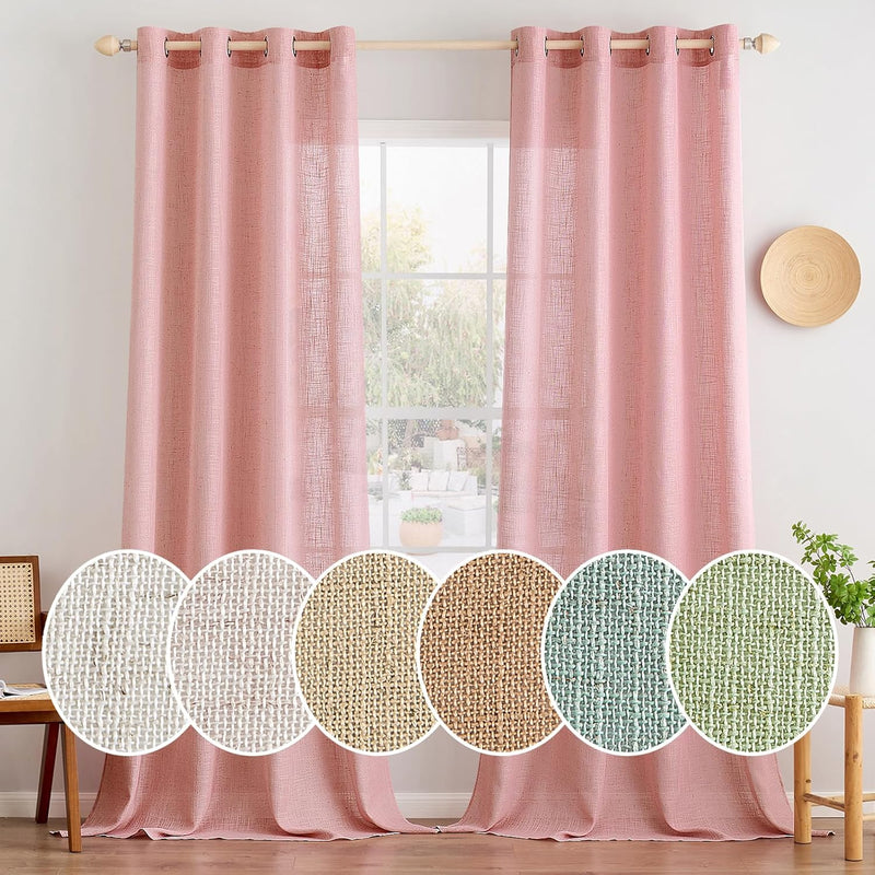 MIULEE Gardinen Vorhänge mit ösen Voile Vorhang Modern Leinenoptik Halbtransparent für Wohnzimmer Kü