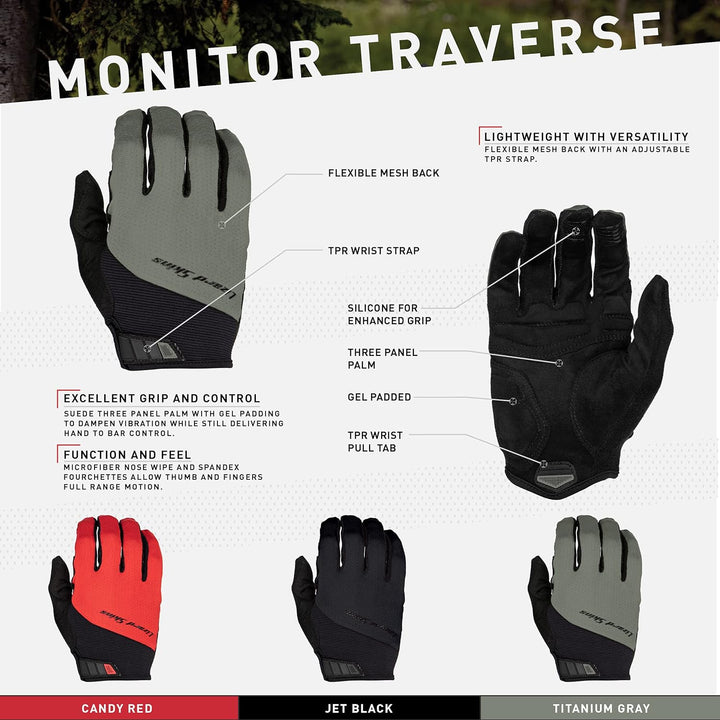 Lizard Skins Unisex Monitor Traverse-X-Large-Crimson-New22 Clothes-Gloves, Crimson, XL