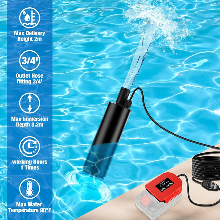 Wasser Pumpe Sumpf Pumpe for Parkside 20V Akku, Tauchpumpe für Campingwannen, Garten, Wohnmobil, Tei