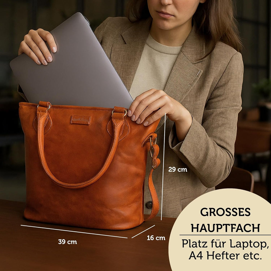 Gusti Handtasche Leder- Therese Damen Handtasche Umhängetasche Shopper Ledertasche Braun Leder
