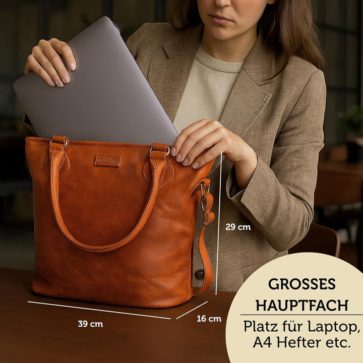 Gusti Handtasche Leder- Therese Damen Handtasche Umhängetasche Shopper Ledertasche Braun Leder