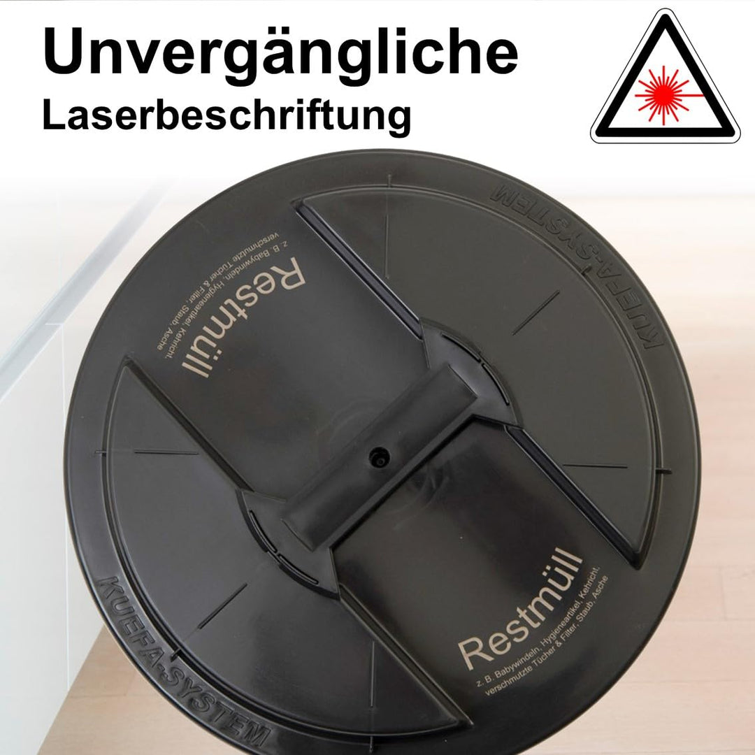 KUEFA BSC LA 60L Mülleimer, Müllsackständer, Gelber Sack Ständer, inkl. Klemm-Ring und Laserbeschrif