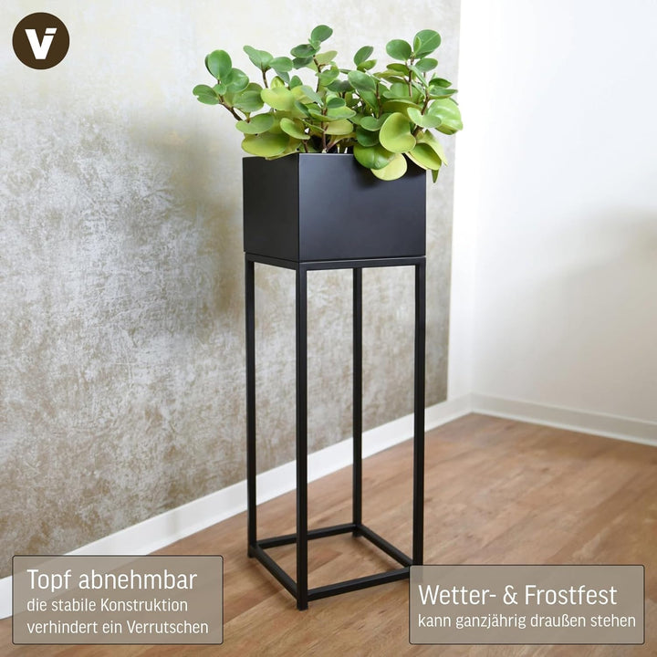 VIVANNO Blumentopf auf Ständer mit Beinen Füssen Elevate Square 79 cm, Schwarz, 79x25x25 cm Square