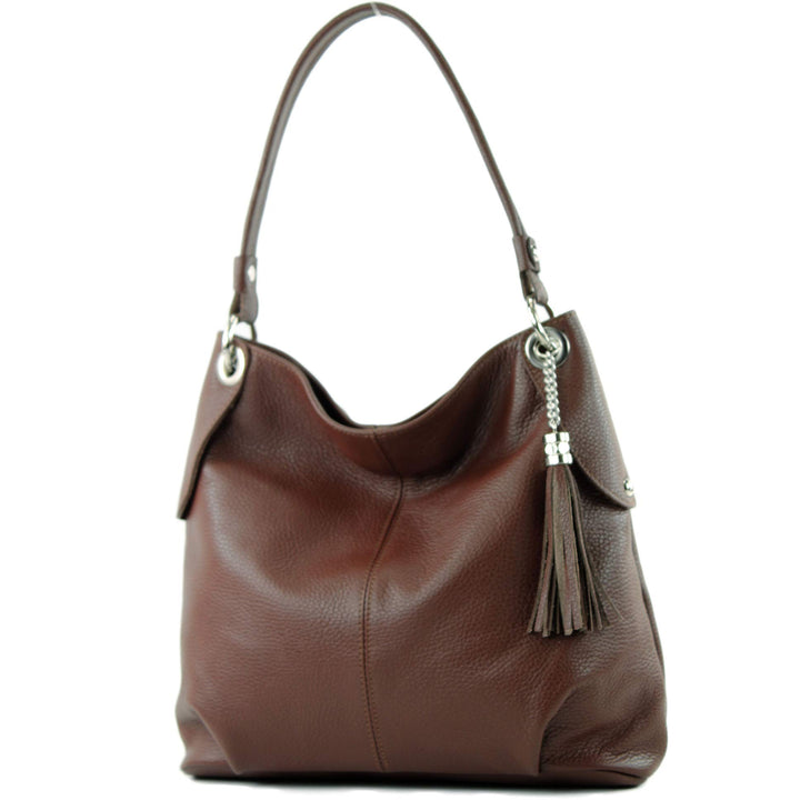 modamoda de T185 Damen Leder Schultertasche, handmade in Italy Schokoladenbraun, Schokoladenbraun