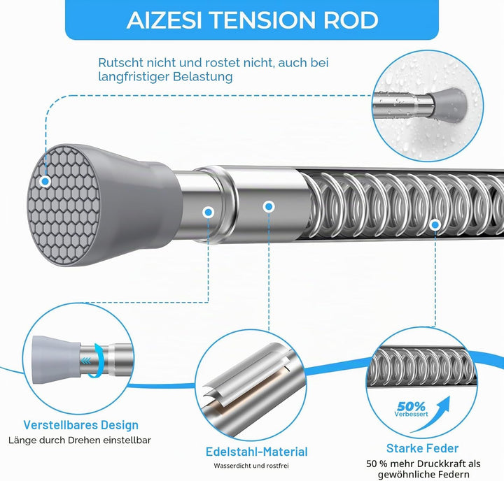 AIZESI 1 Stück Gardinenstange ohne Bohren 40-70cm Ø22mm, Teleskopstange zum Klemmen Klemmstange für