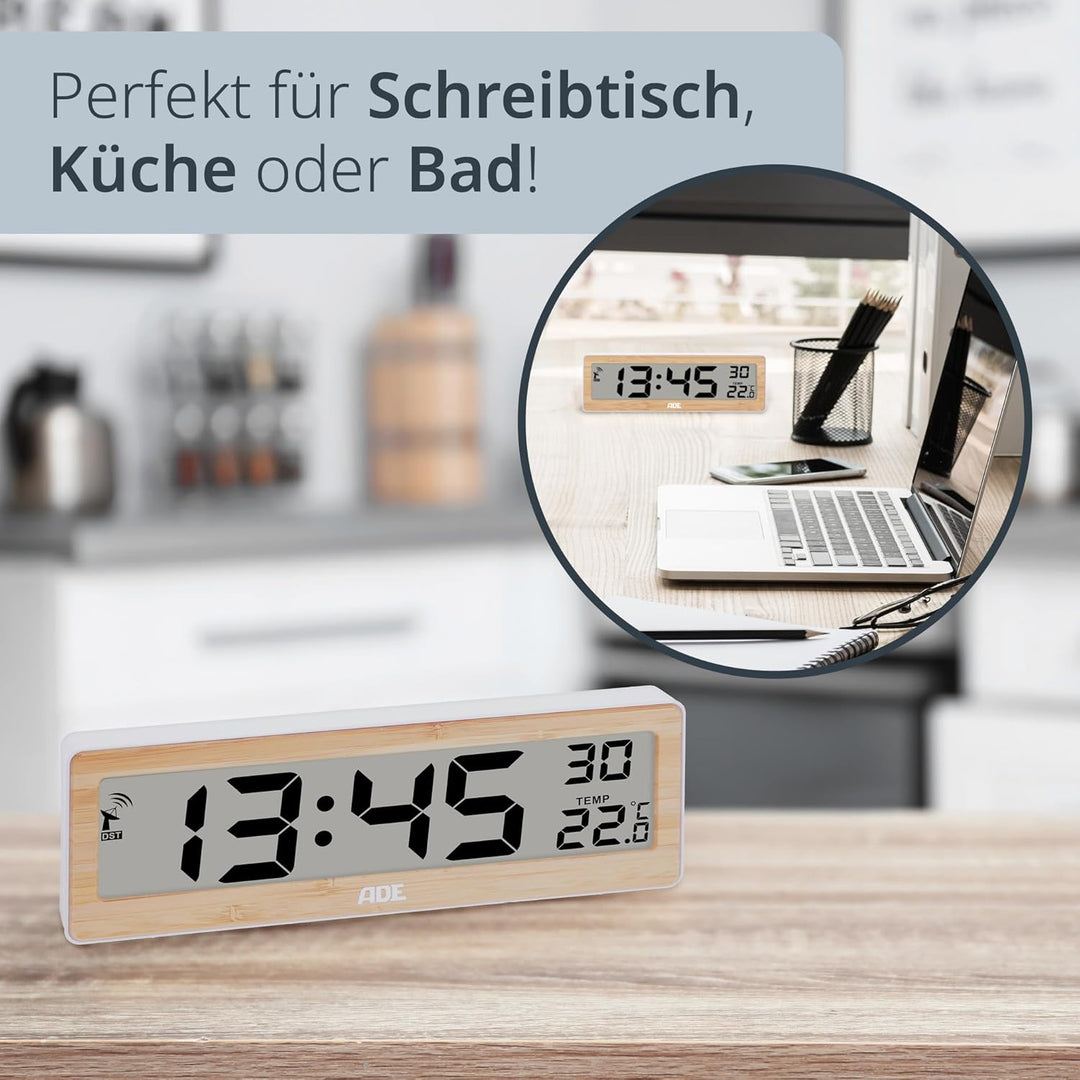 ADE Digitale Funkuhr Wohnzimmer mit Temperaturanzeige | sehr grosse Ziffern | gut ablesbares Display