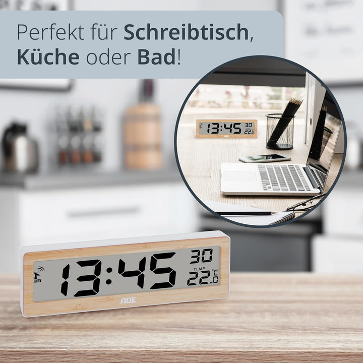ADE Digitale Funkuhr Wohnzimmer mit Temperaturanzeige | sehr grosse Ziffern | gut ablesbares Display