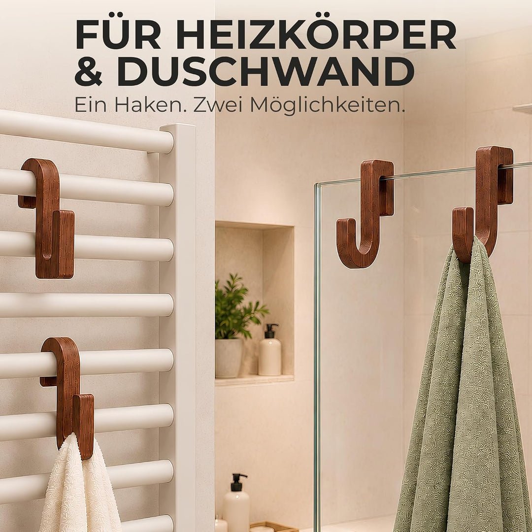 Handtuchhalter Heizkörper und Duschwand | Sapeli-Holzhaken | 4er-Set