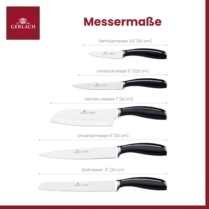 Gerlach Loft Messerblock Messerset Küchenmesserset 5 Messer aus Edelstahl Buchenholz Küchenmesser im