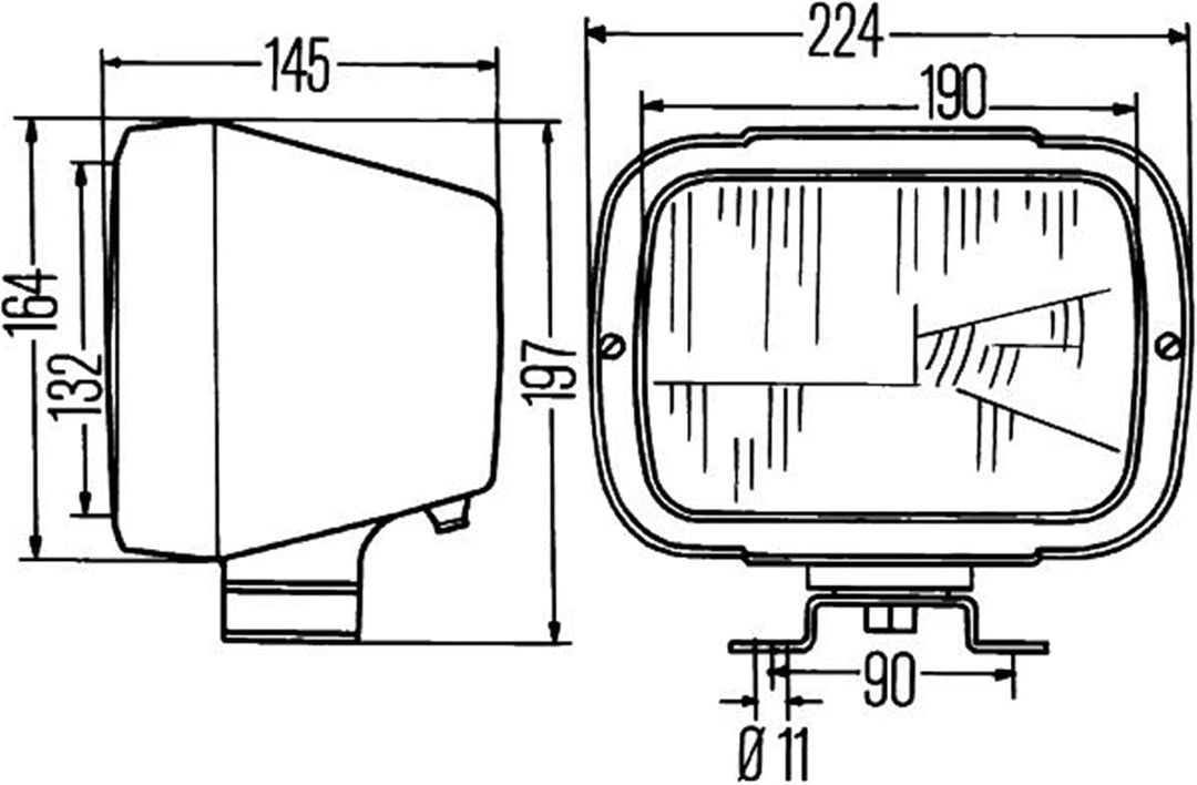 HELLA - Halogen-Hauptscheinwerfer - 12/24V - Referenzzahl: 17.5 - Bügelbefestigung/Anbau - Stecker: