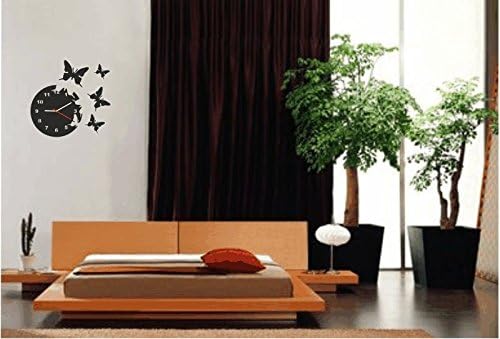 Grosse moderne Wanduhr Schmetterling Schwarz rund 30cm, 3d DIY, Wohnzimmer, Schlafzimmer, Kinderzimm