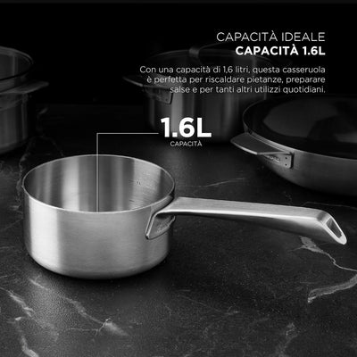 MasterPRO SIGMA - Cazo Sin Tapa 1.6L 16x8 cm Acero Inoxidable - Multi-capa - Mango Remachado de Fund