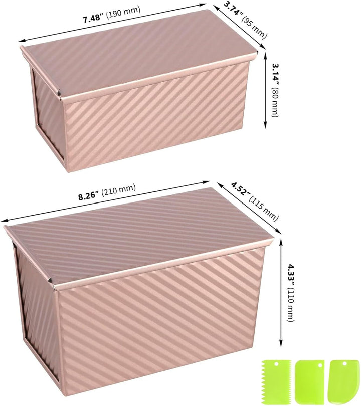 2er Set Brotbackform Rechteckig Edelstahl mit Deckel 19/21cm | Toastbrot Backform mit Zubehör, Roség