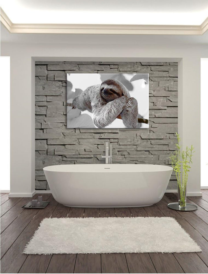 Pixxprint schönes Faultier hängt von AST als Leinwandbild/Grösse: 100x70 cm/Wandbild/Kunstdruck/fert