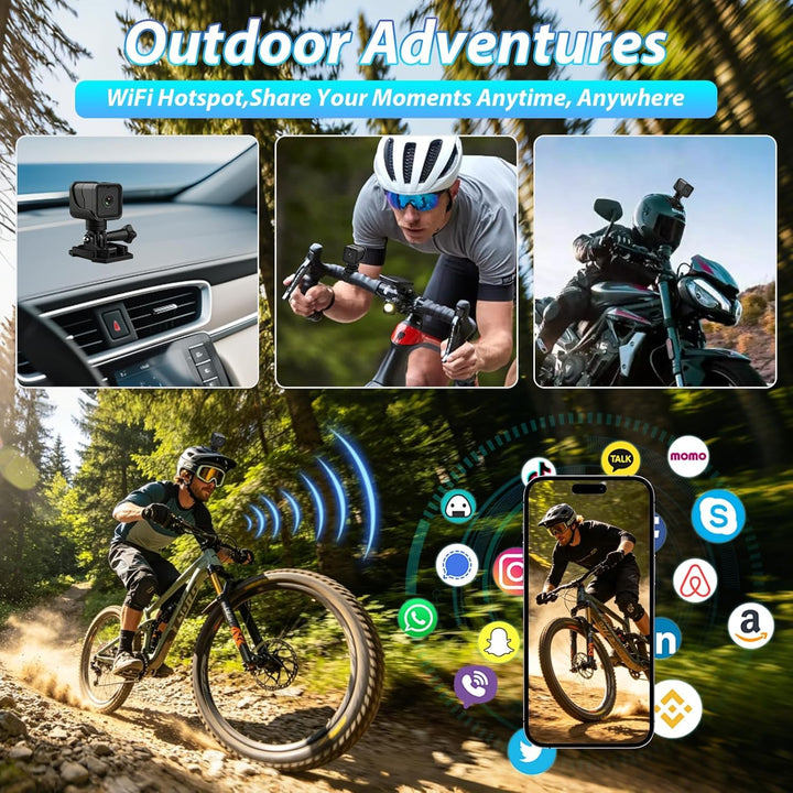 Mini Action Cam WiFi, 1080P HD &amp; 120° Weitwinkel Sportkamera, Dashcam Fahrrad für Helm und Fahrrad M
