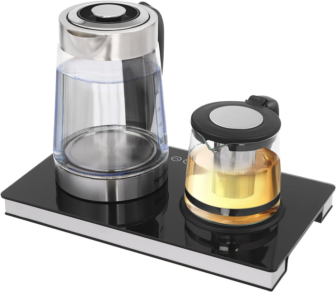 Wasserkocher Elektrischer, 1500W LCD Electric Glas Teekocher mit Touchscreen für Kaffee und Tee, Sch