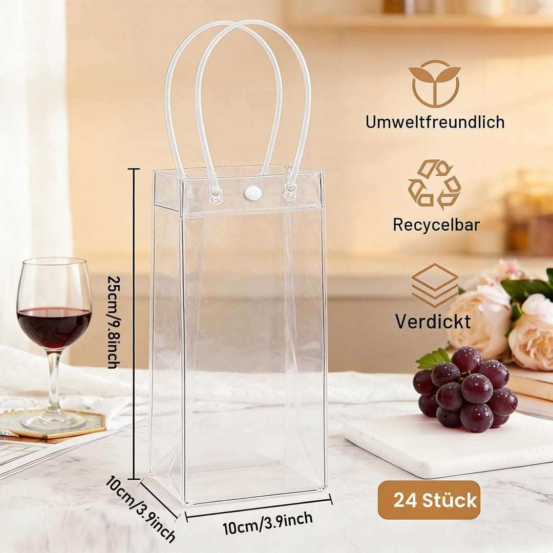24 Stück Flaschenkühler Eistasche Kühltasche: 25 * 10 * 10cm PVC Eisbeutel Flaschenkühler, Transpare