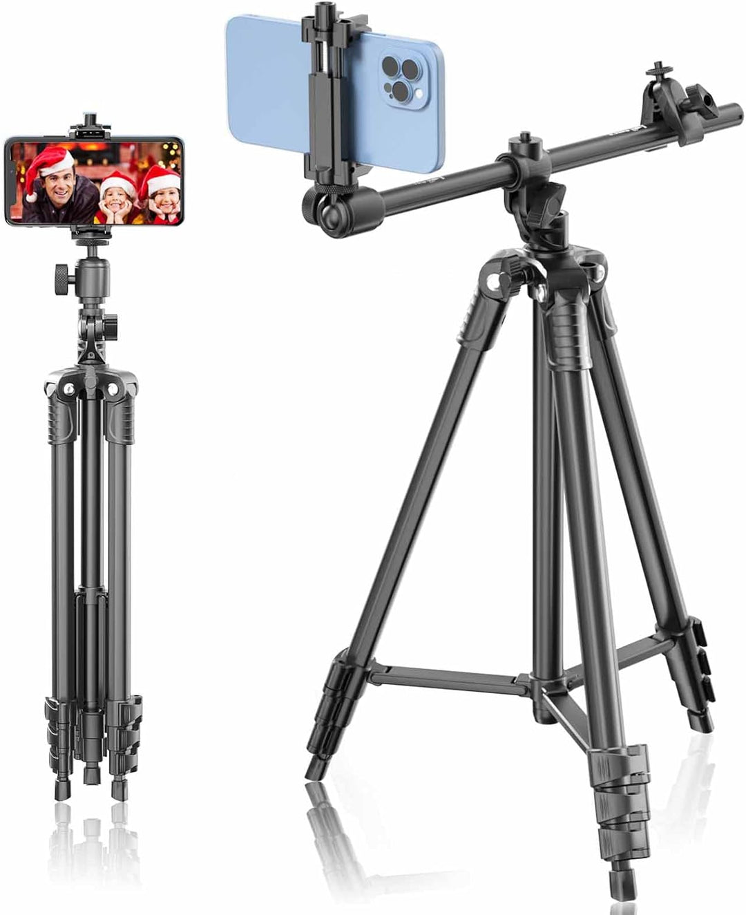 Handy Stativ, 167 cm Horizontal iPhone Stativ mit 360° Verstellbarem Kugelkopf und Fernbedienung für