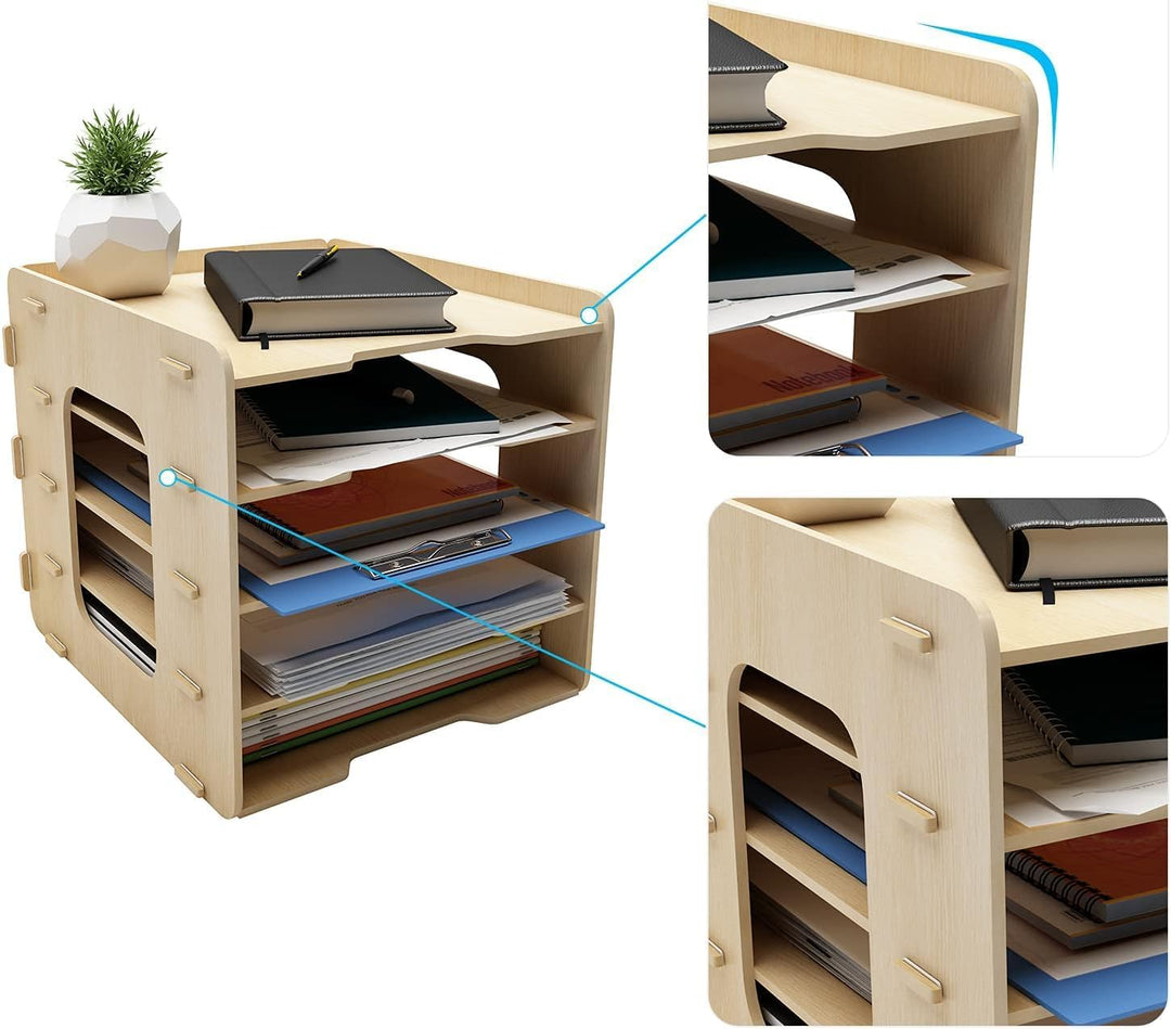PUNCIA Dokumentenablage A4 Briefablage 5 Ablagefächer Holz Schreibtisch Datei Organizer Papierablage