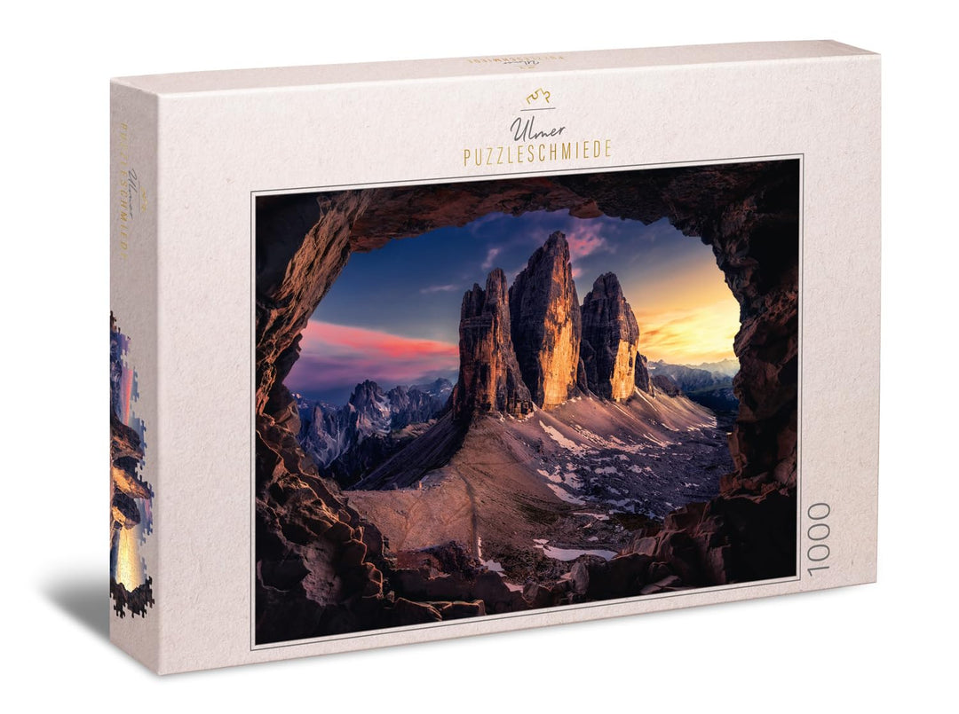 Ulmer Puzzleschmiede - Puzzle „DREI Zinnen“ - Klassisches 1000 Teile Alpen-Puzzle – Das Panorama der