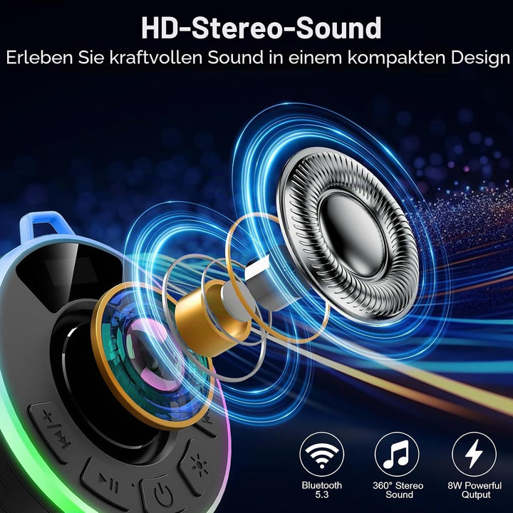 Wasserdichter Bluetooth Duschlautsprecher, 10H Bluetooth-Lautsprecher mit Saugnapf, Tragbare bluetoo
