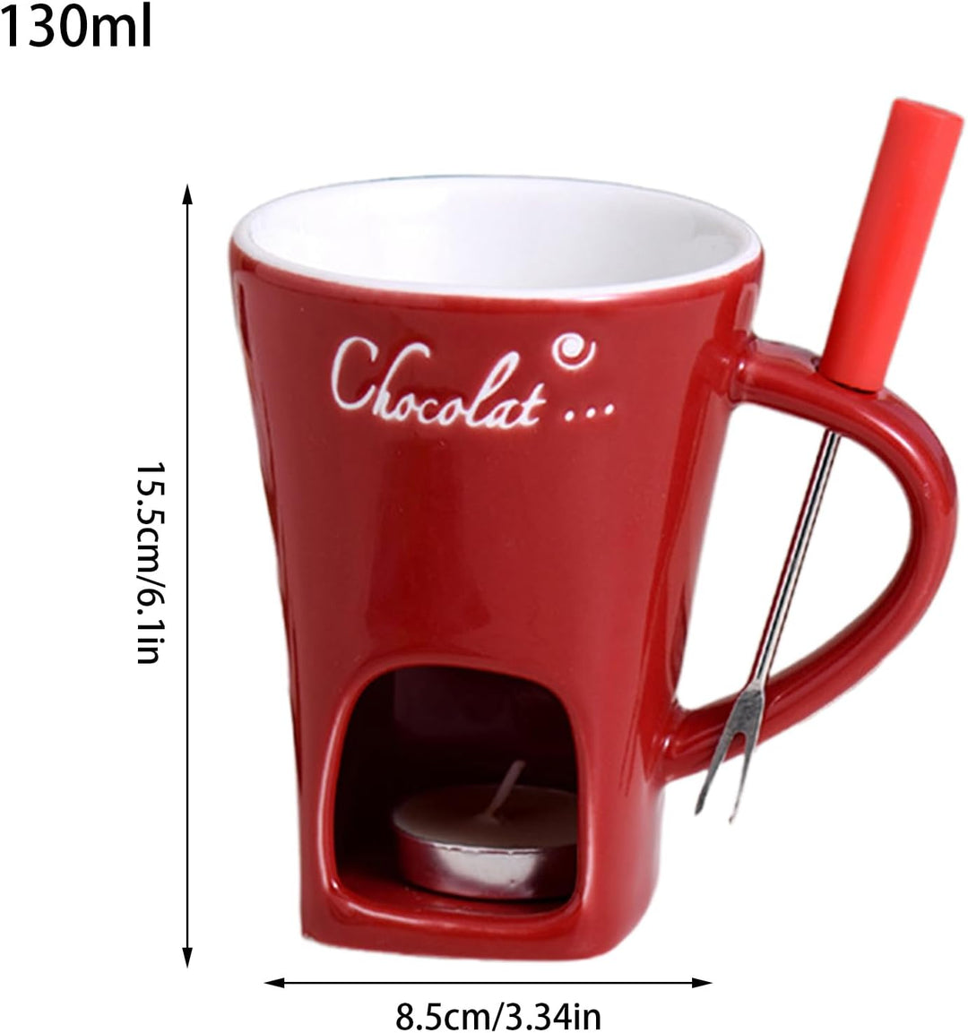 Schokoladen-Fonduetasse mit Gabeln, 130 ml, Schokoladenschmelzbecher, Keramik-Butterwärmer, Set, per