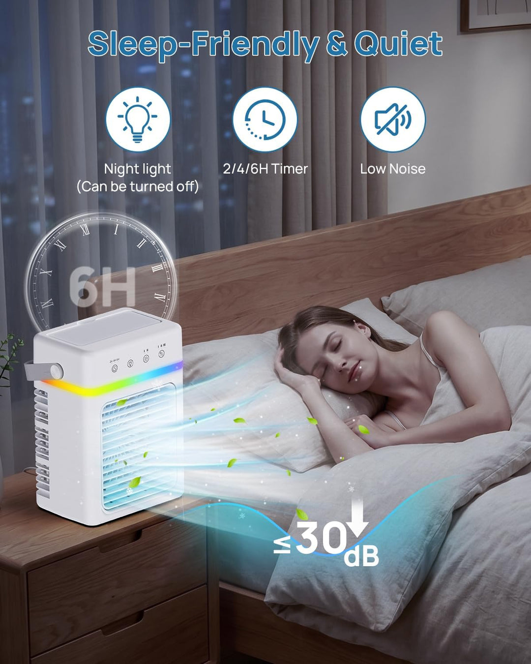 Mobiles Klimagerät Klein – Mini Mobile Klimaanlage 900ML Wassertank, 3 Betriebsmodi & 2 Geschwindigk