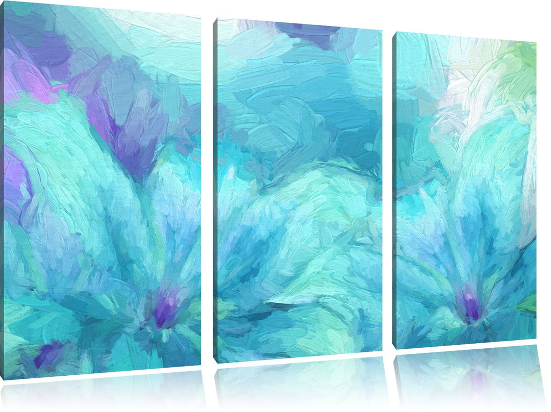 Pixxprint türkise Lilien Kunst als Leinwandbild/Grösse: 3 Teilig (120x80) / Wandbild/Kunstdruck/fert