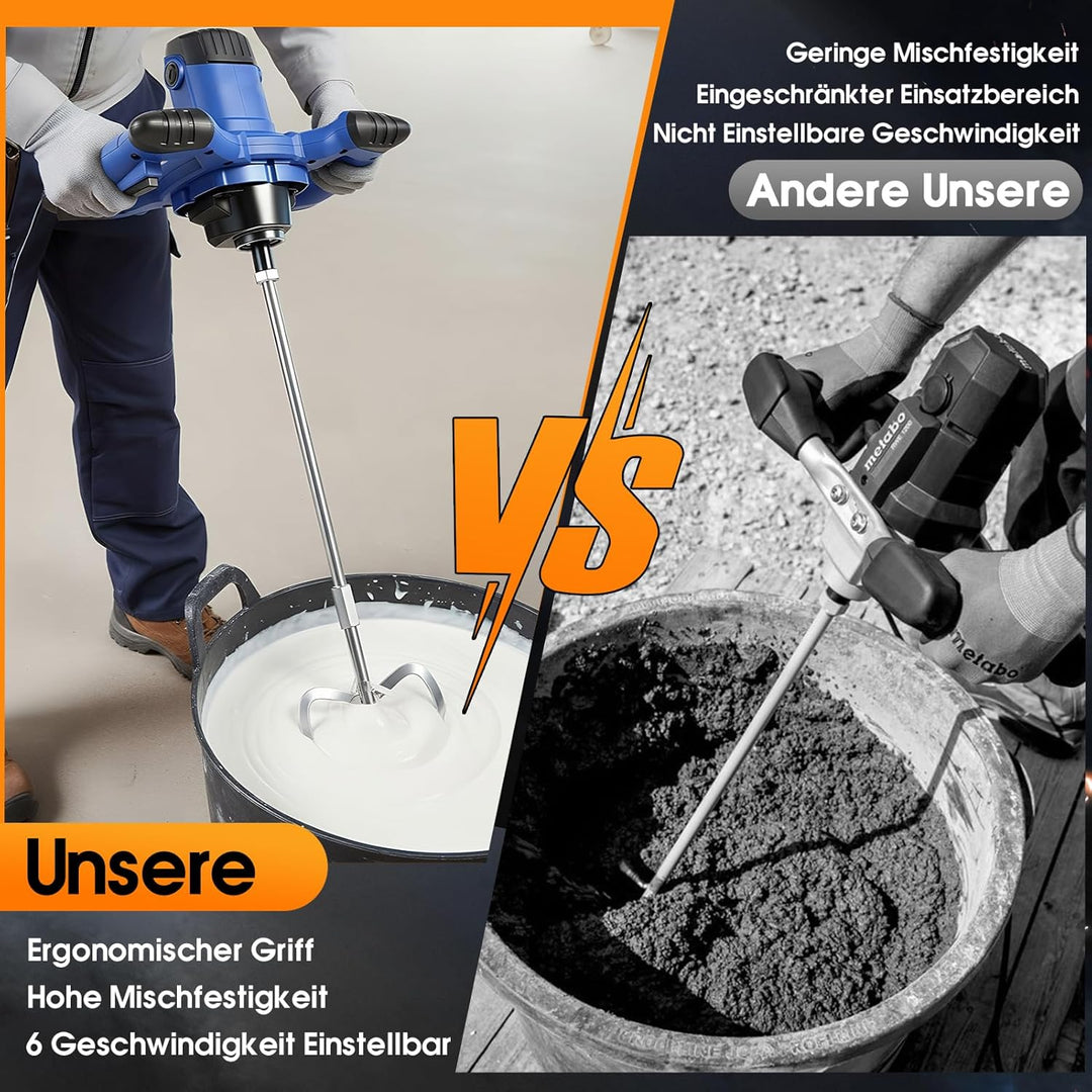 3500W Mörtelrührer, Betonmischer, Rührwerk Beton, 6-Gang-Drehzahlregulierungc Rührer Elektrisch, Qui