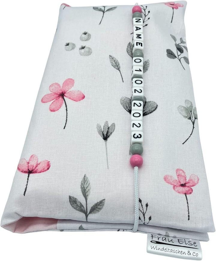 Grosse Windeltasche XXL mit Name Wickeltasche - Blumen weiss rosa grau - für Mädchen