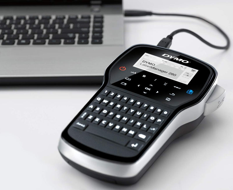 DYMO LabelManager 280 Wiederaufladbares Handheld-Etikettendrucker-Set, QWERTY-Tastatur, mit 2 Rollen