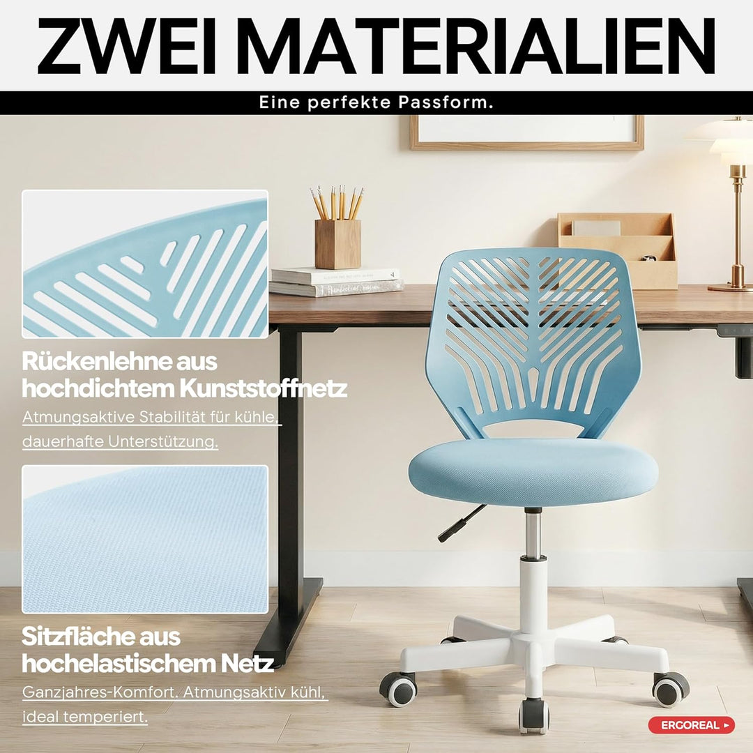 25W01 Ergonomischer Bürostuhl ohne Armlehne, Bürostuhl mit Rollen & Höhenverstellung, Bürostuhl Cozy