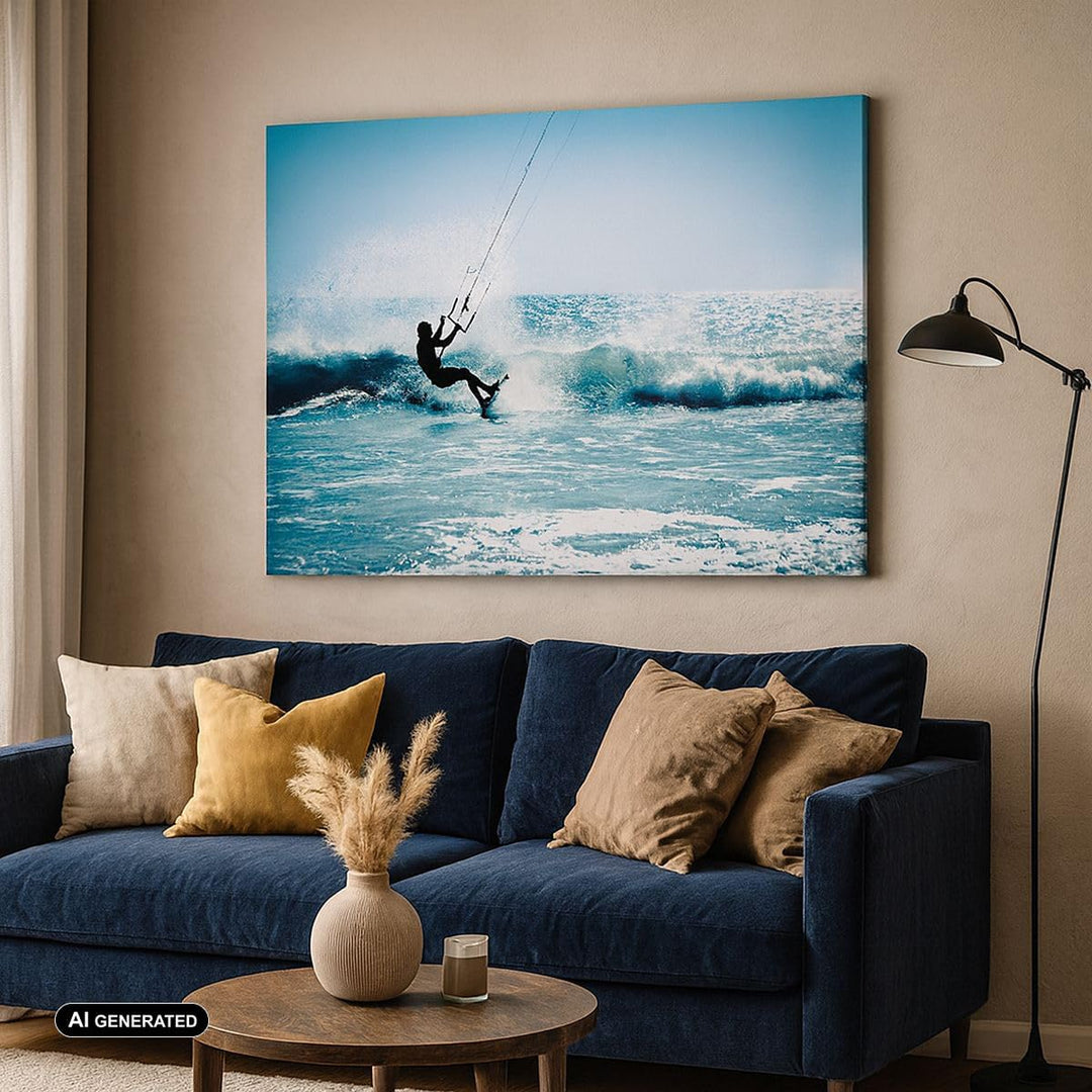 Bilder auf Leinwand 100x70cm Leinwandbild Drachen-Surfen Wasser Ozean Gross Wanddeko Bild Schlafzimm