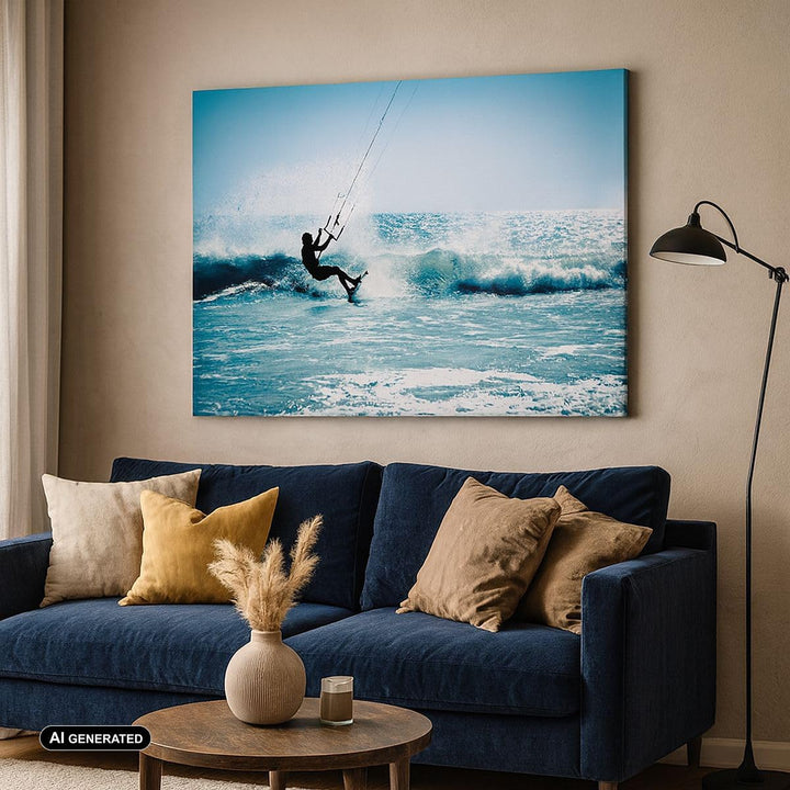 Bilder auf Leinwand 100x70cm Leinwandbild Drachen-Surfen Wasser Ozean Gross Wanddeko Bild Schlafzimm